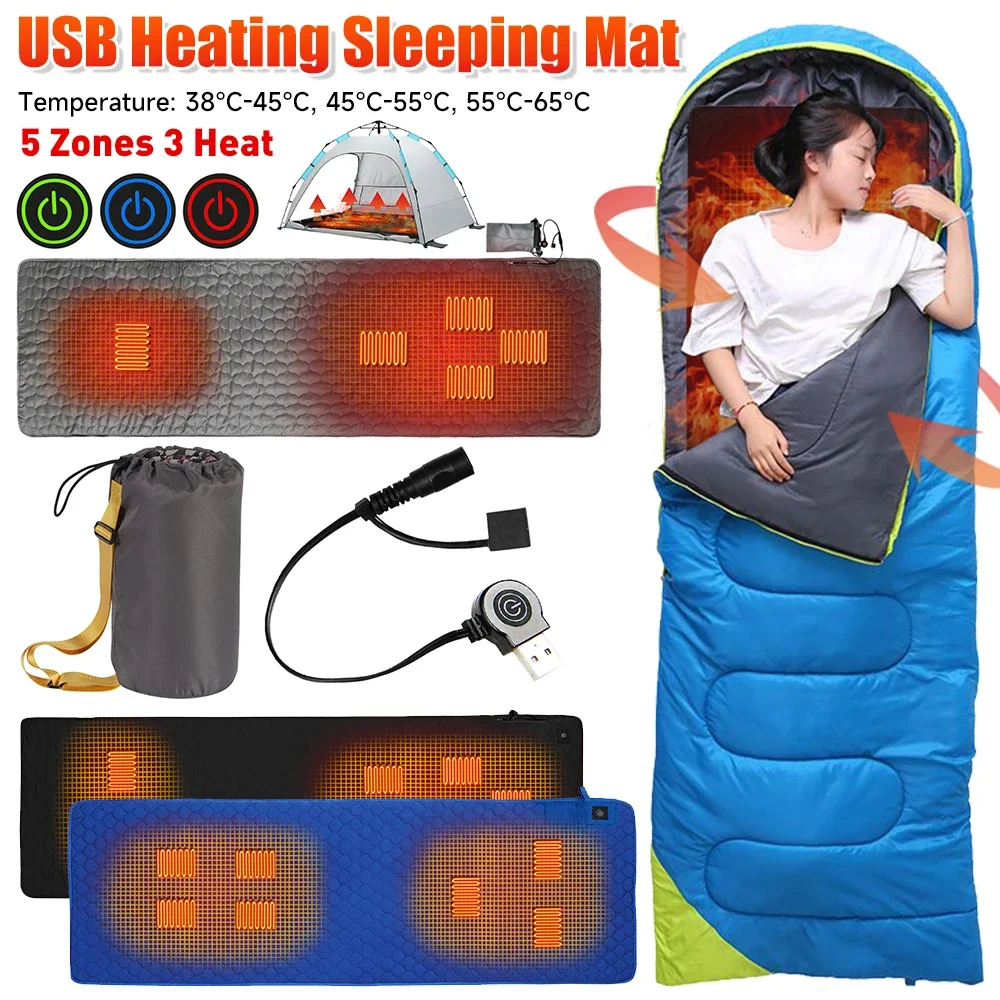 4Area USB Heated Winter Camping Sleeping Bags Down Cotton Pads 3Gear Ultralight Outdoor Camping Mattress Thermal Pad Heating Mat