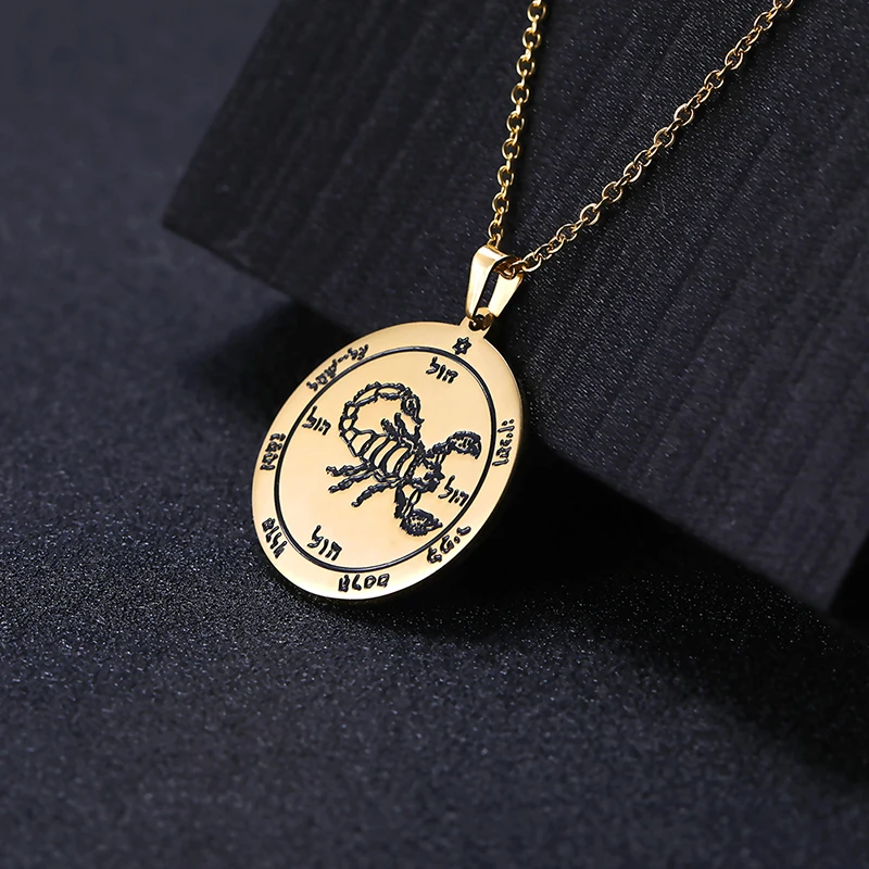 The Key of Solomon Necklace The Fifth Pentacle The Holy Pentacle Vintage Stainless Steel Chain Scorpion Amulet Pendant Necklaces