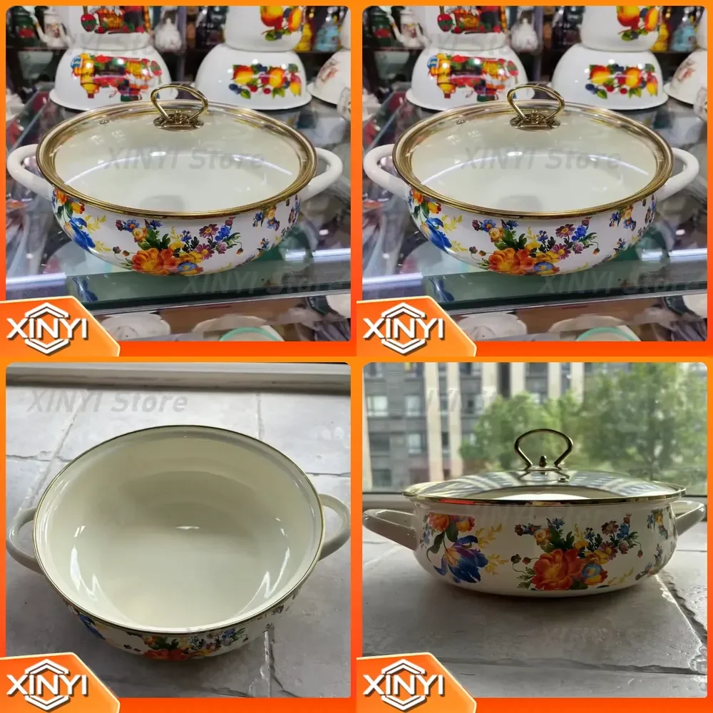 Enamel Seafood Pot for Cooking Utensils Diameter 26 cm Enamel Binaural Milk Pot for Kitchen Cookware Stovetop Pot for Home