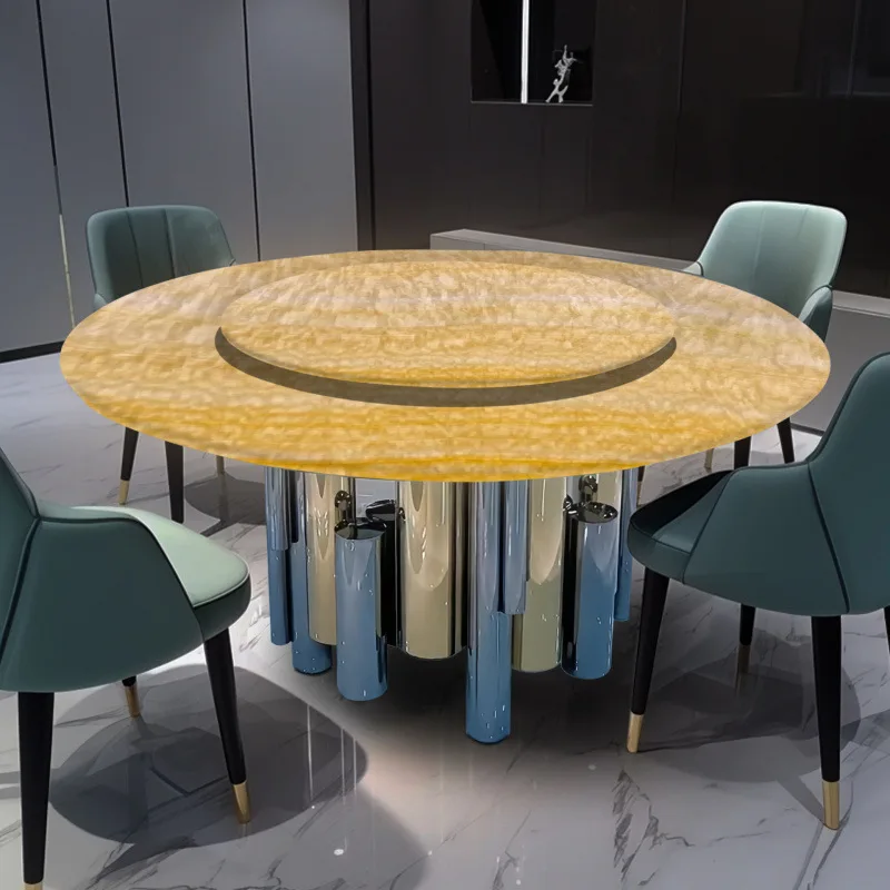 Italian light luxury luminous jade round table marble dining table