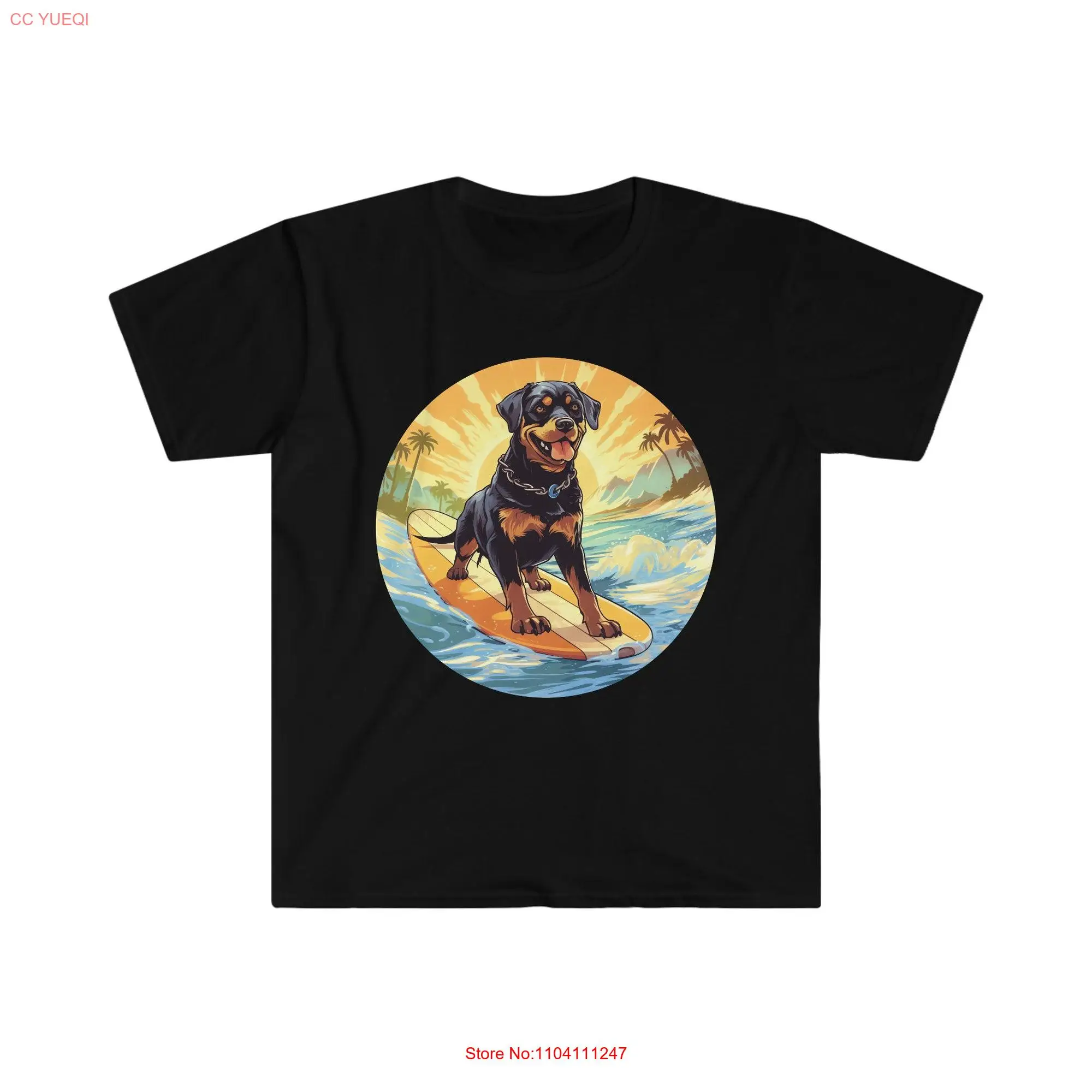 Rottweiler Dog Surfing T Shirt Perfect Rottie Beach for Lovers long or short sleeves