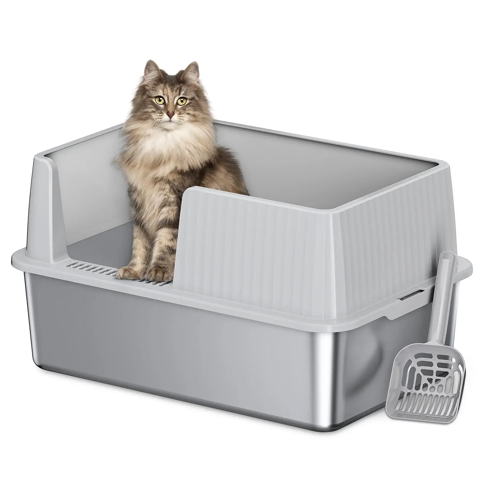 

Stainless Steel Cat Litter Box Non-Stick Anti-Leakage Cat Litter Box With High Side Large Cat Toilet Splash-proof Bedpan