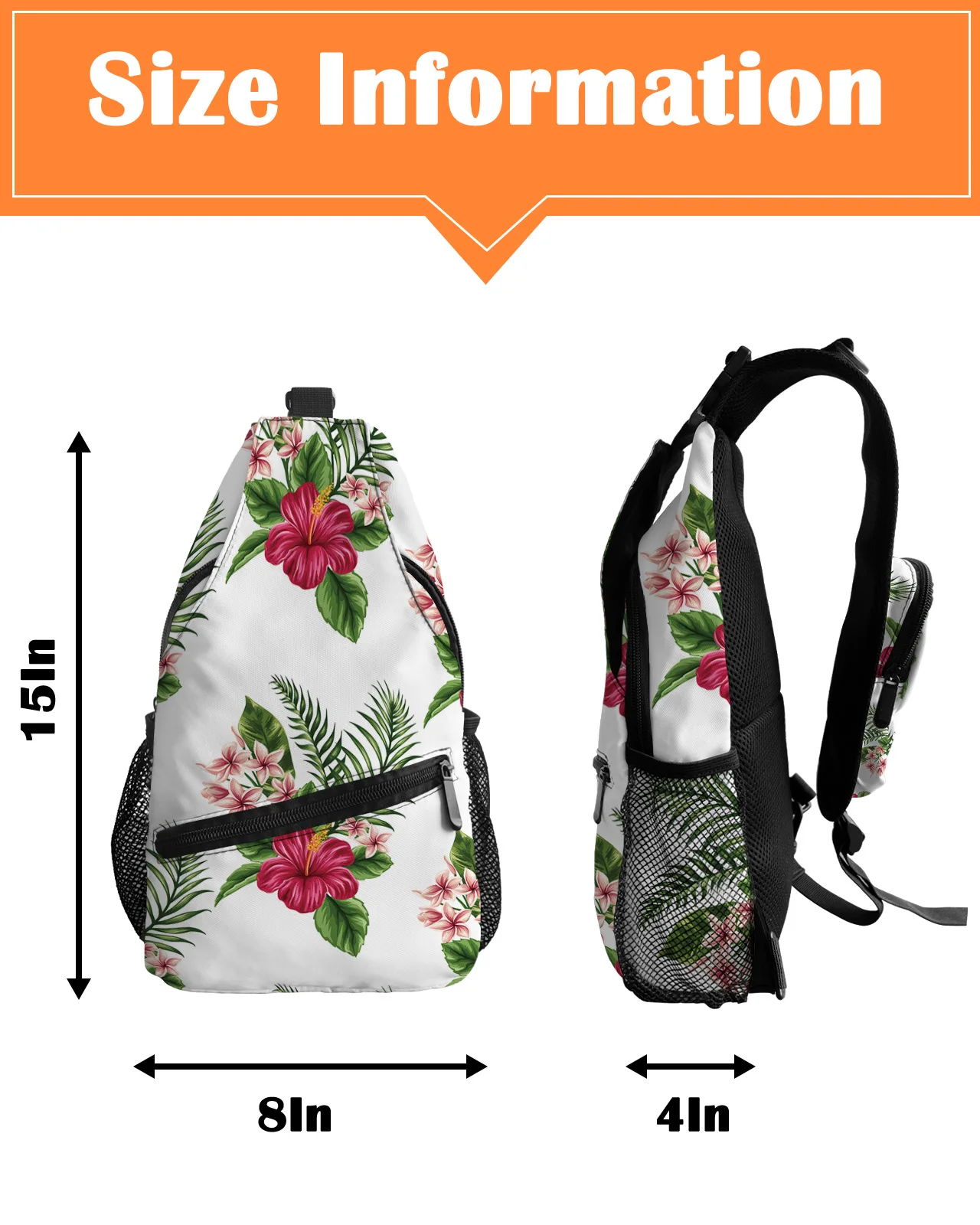 Bolsa de ombro impermeável para homens e mulheres, folhas de plantas tropicais flor de hibisco, bolsa de peito branco, esportes casuais, viagem, bolsa mensageiro