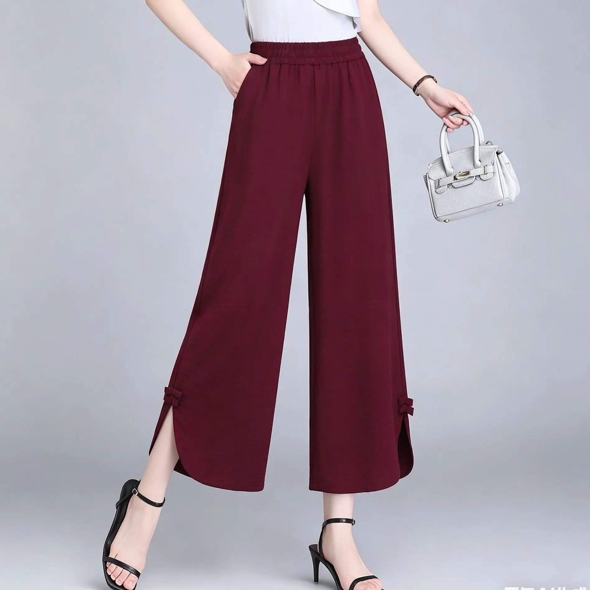 

Women's Casual Solid Cotton Linen Pants Elastic Waist Loose Fit Cropped Trousers with Pockets Summer Lightweight Y2K Pants S883