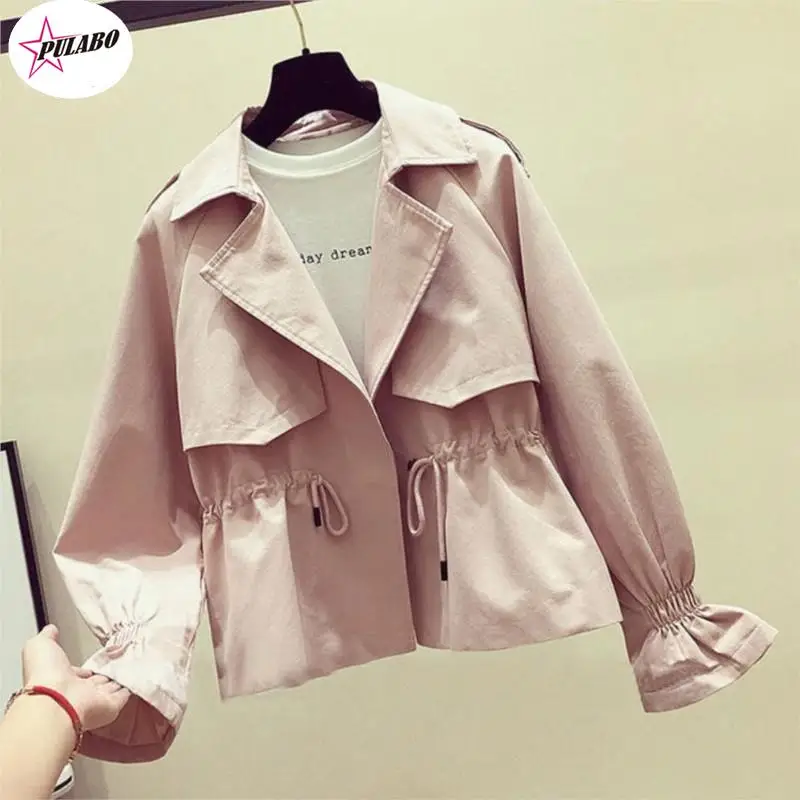 

PULABO Women Short Trench y2k spring Casual Trench Coat with sashes oversize double breasted Vintage Cloak Overcoats Windbreaker