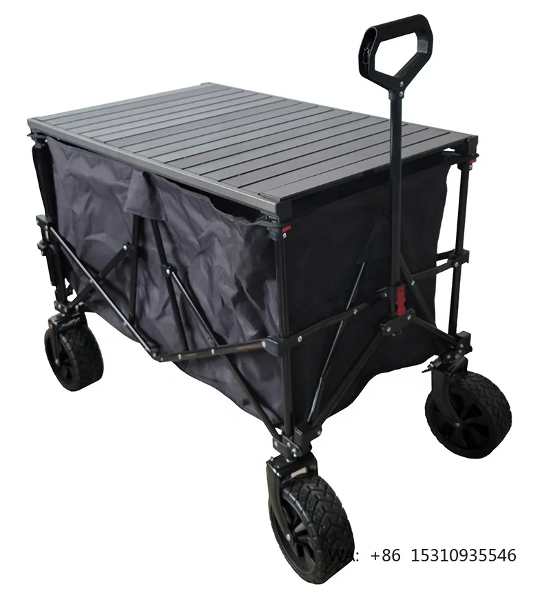 ODM Wholesale Folding Wagon with Adjustable Table 220L Trolley for Camping Outdoor Trip Big Wheel Cart
