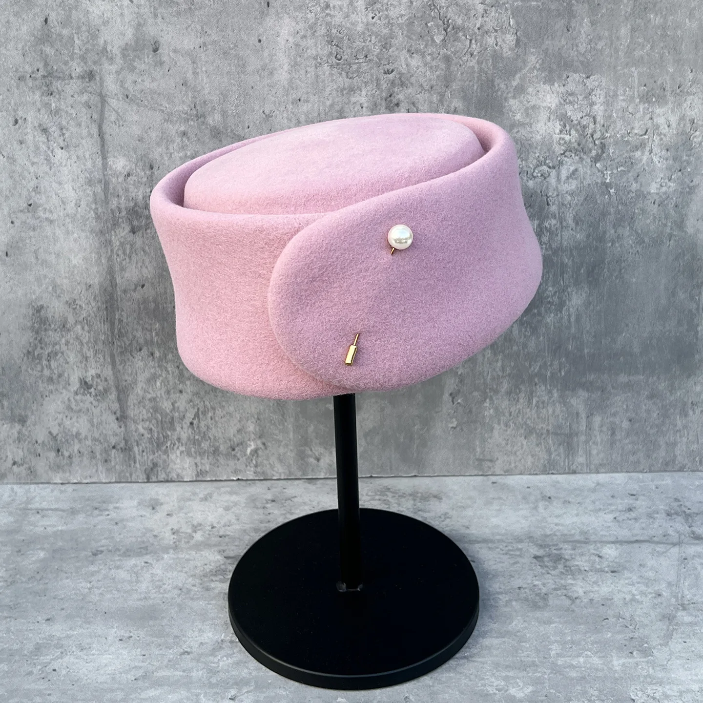 Autumn Winter New 100% Pink Black Wool Shaped Medicine Box Hat Women Beret Fashion Pearl French Elegant Beret Evening Fedora Cap