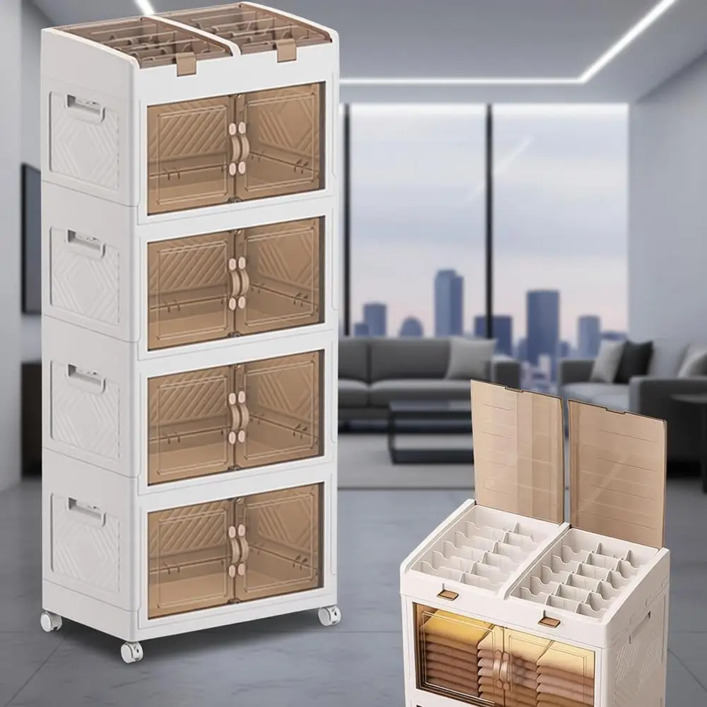 

4-Tier Narrow Storage Cabinet with Drawers, Slim Toilet Paper Storage, Skinny Bathroom Floor Organizer with Wheels, Gap Storage