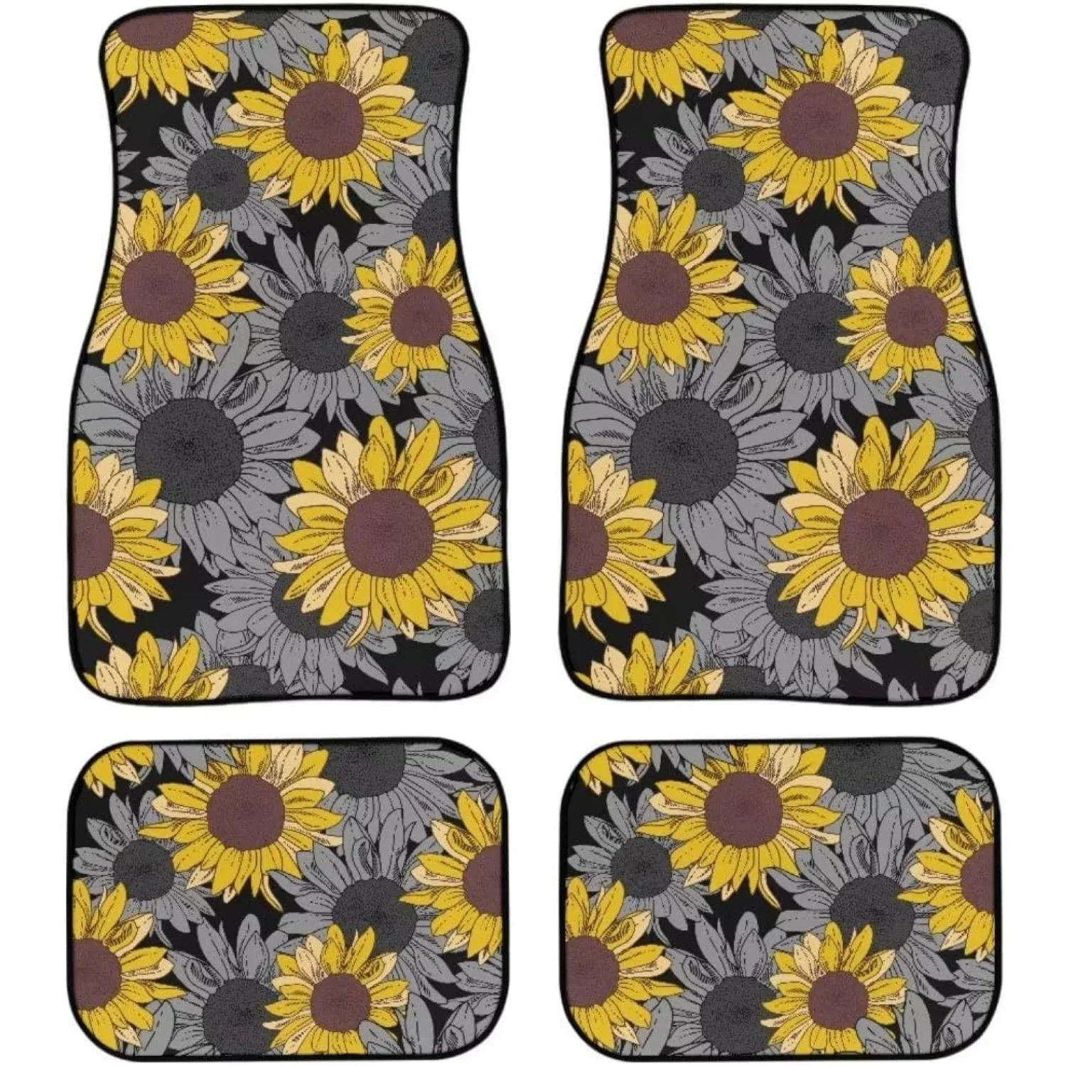 Sunflower Car Floor Mat Complete Set Of 4 Heavy-Duty All-Weather Protection Auto Carpet Mats Universal Interior Additions