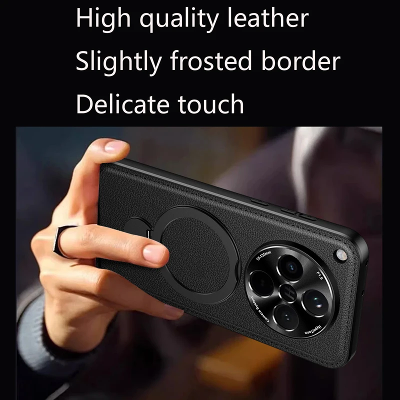 

Metal Holder Lens Protection Soft Phone Case For OPPO Find X8 Ultra X8 Pro Magnetic Wireless Charging Leather Back Cover Cases