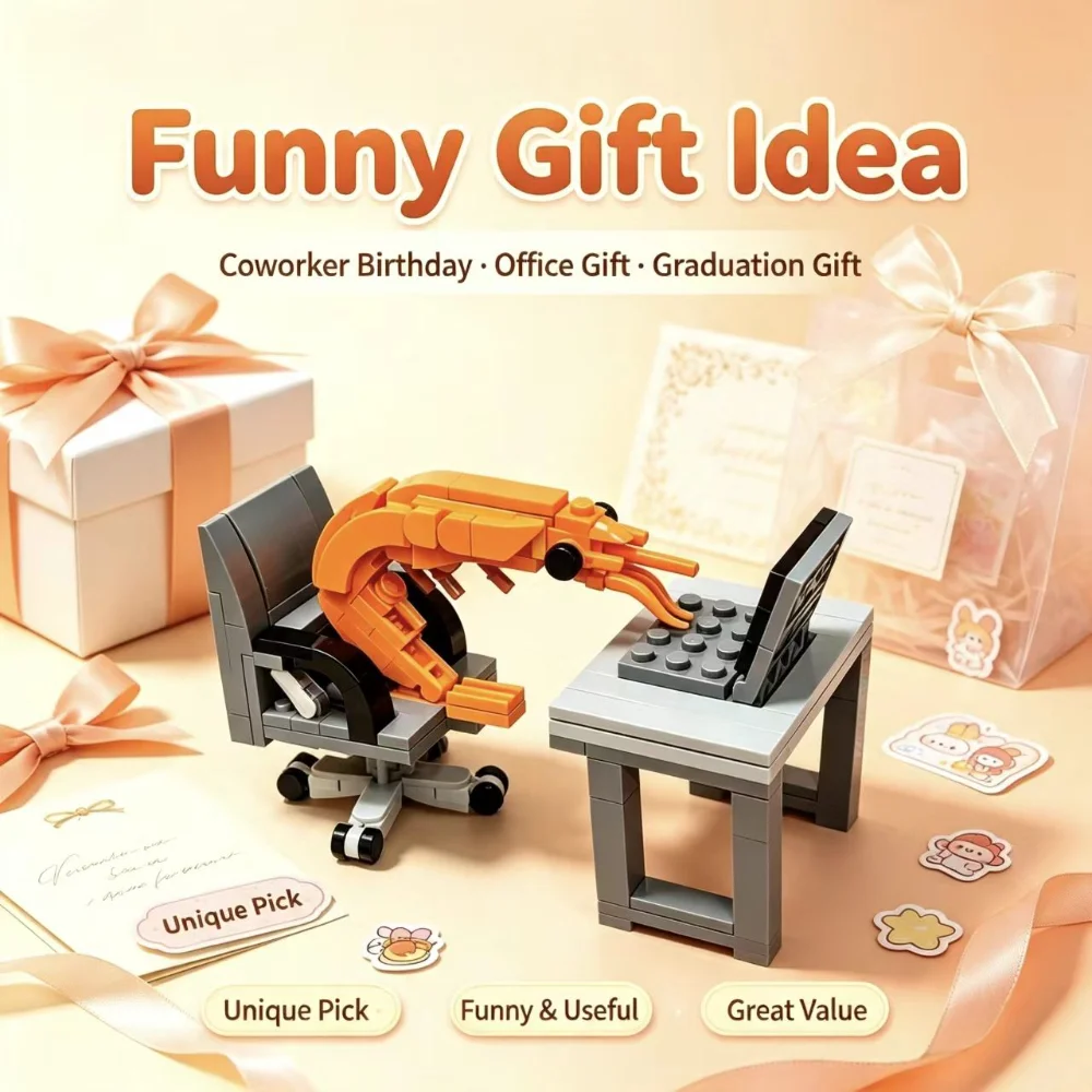 MOC Building Block Shrimp Model Doll Network Celebrity Creative Imitation Show Gift Christmas Gift Niche Office Decoration