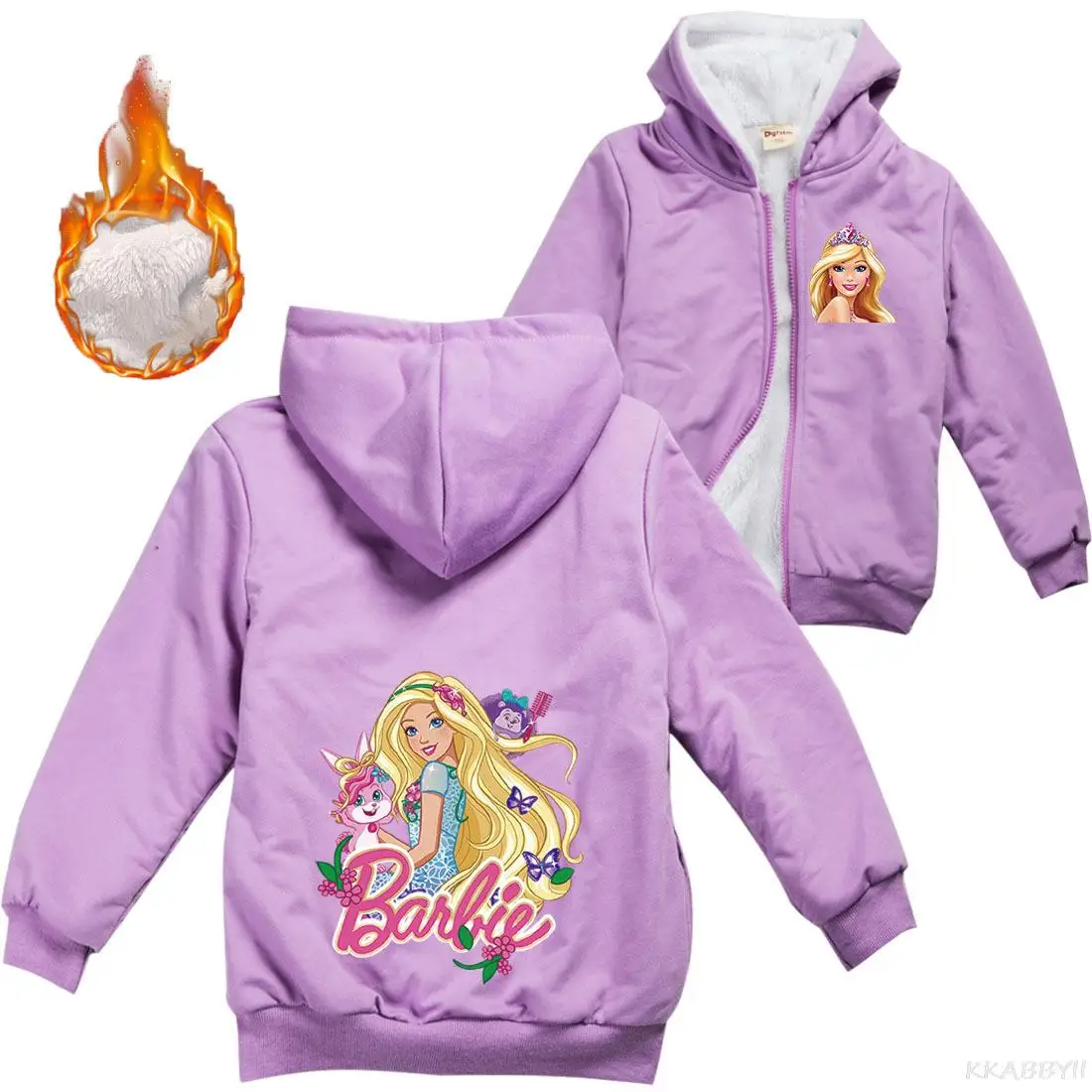 Giacca con cappuccio in velluto spesso caldo per bambini vestiti Barbie vestiti per ragazzi giacche con cerniera per neonate cappotto per bambini