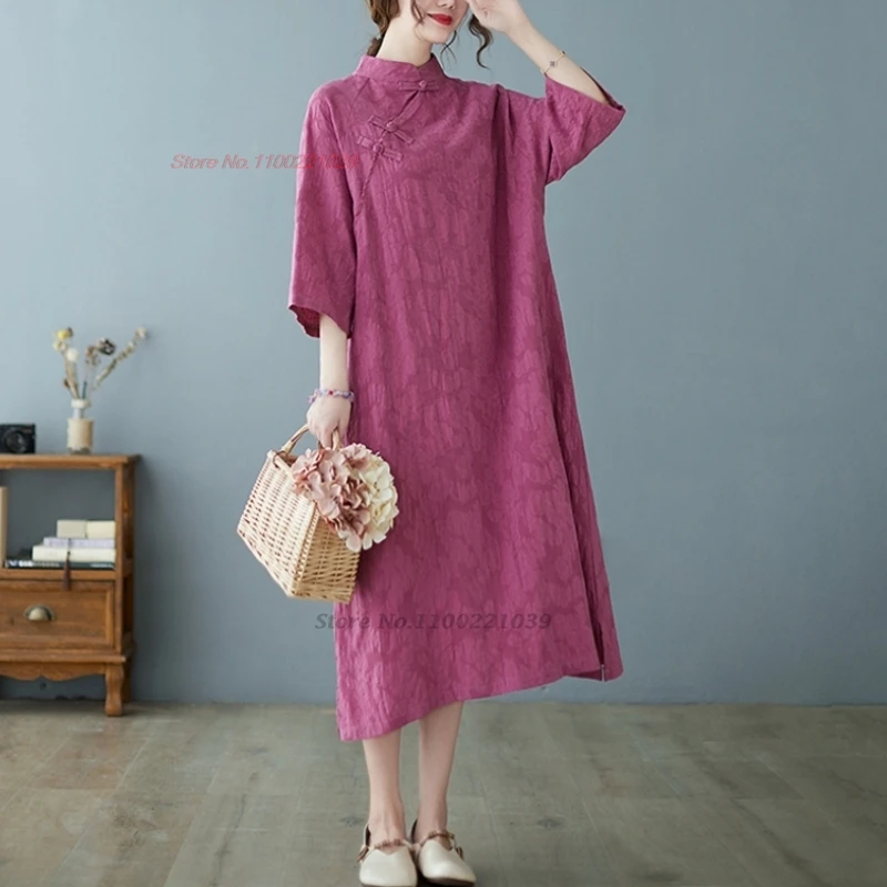 2025, tradycyjna szata w stylu vintage qipao, narodowa bawełniana lniana sukienka ludowa, chińska ulepszona żakardowa sukienka cheongsam hanfu retro zen