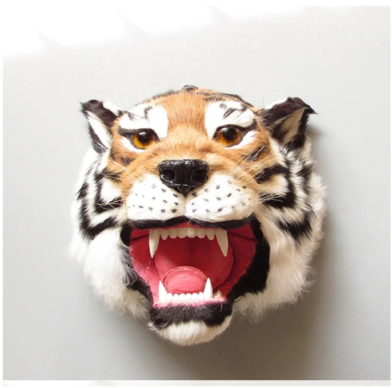 Juguete de simulación grande, modelo de cabeza de tigre de 32x29x28cm, modelo de polietileno y pieles, colgante de pared, artesanía, decoración del hogar, regalo s2688