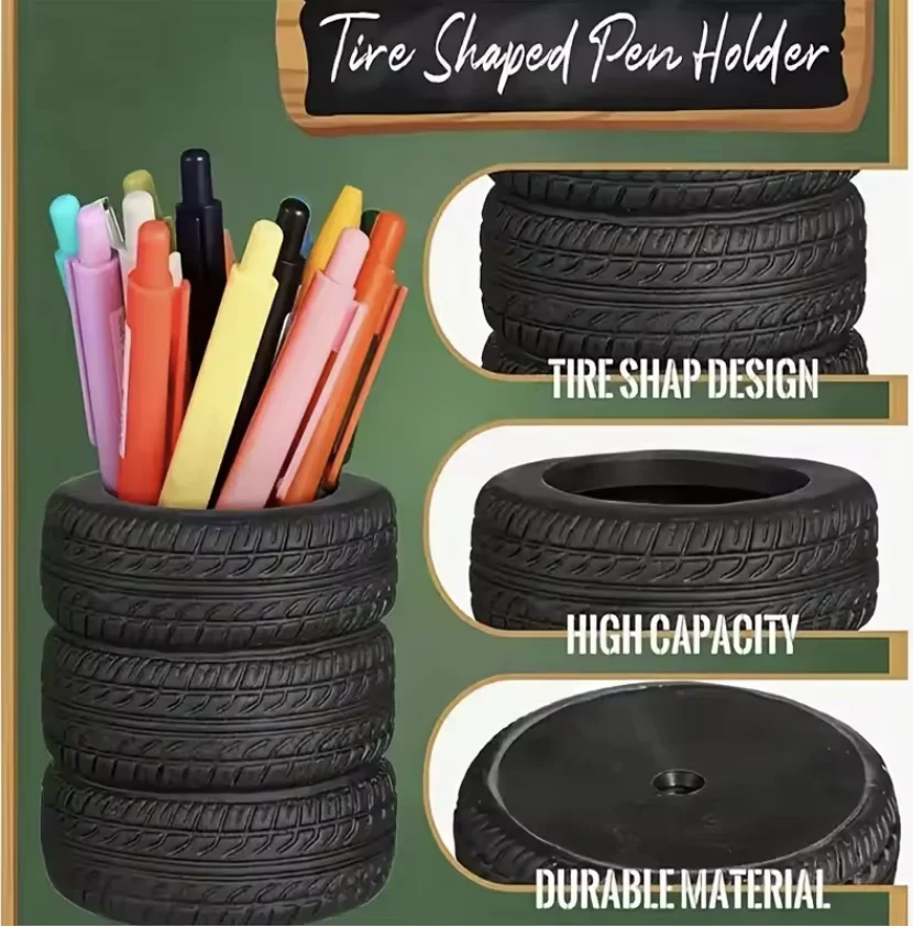 1pc Stacked Pen Holders In The Shape Of Car Tires, Suitable for Work Desks, Student Pen Holders, Novelty Art Fun, Gift Giving