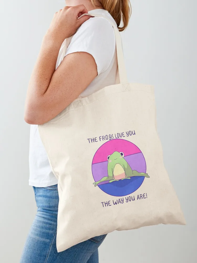 The Frogs Love You The Way You Are! Bi Pride Tote Bag shopping cart bags tote bag women Women's beach bags