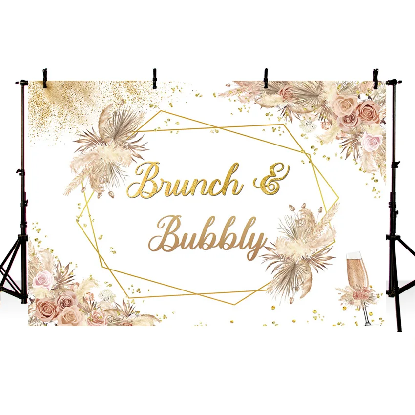 Bohomia Brunch and Bubbly Party Background for Bridal Shower Engagement Decor Champagne Photography Backdrop Photos Studio Shoot