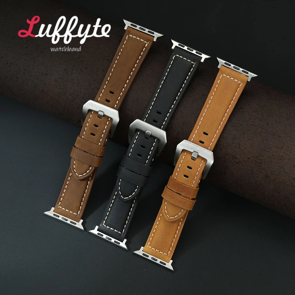 Crazy Horse Lederarmband für Apple Watch 1–10 Ultra SE 2, Rindslederarmband, Herrenarmband für IWatch 38 40 41 42 44 45 46 49 mm