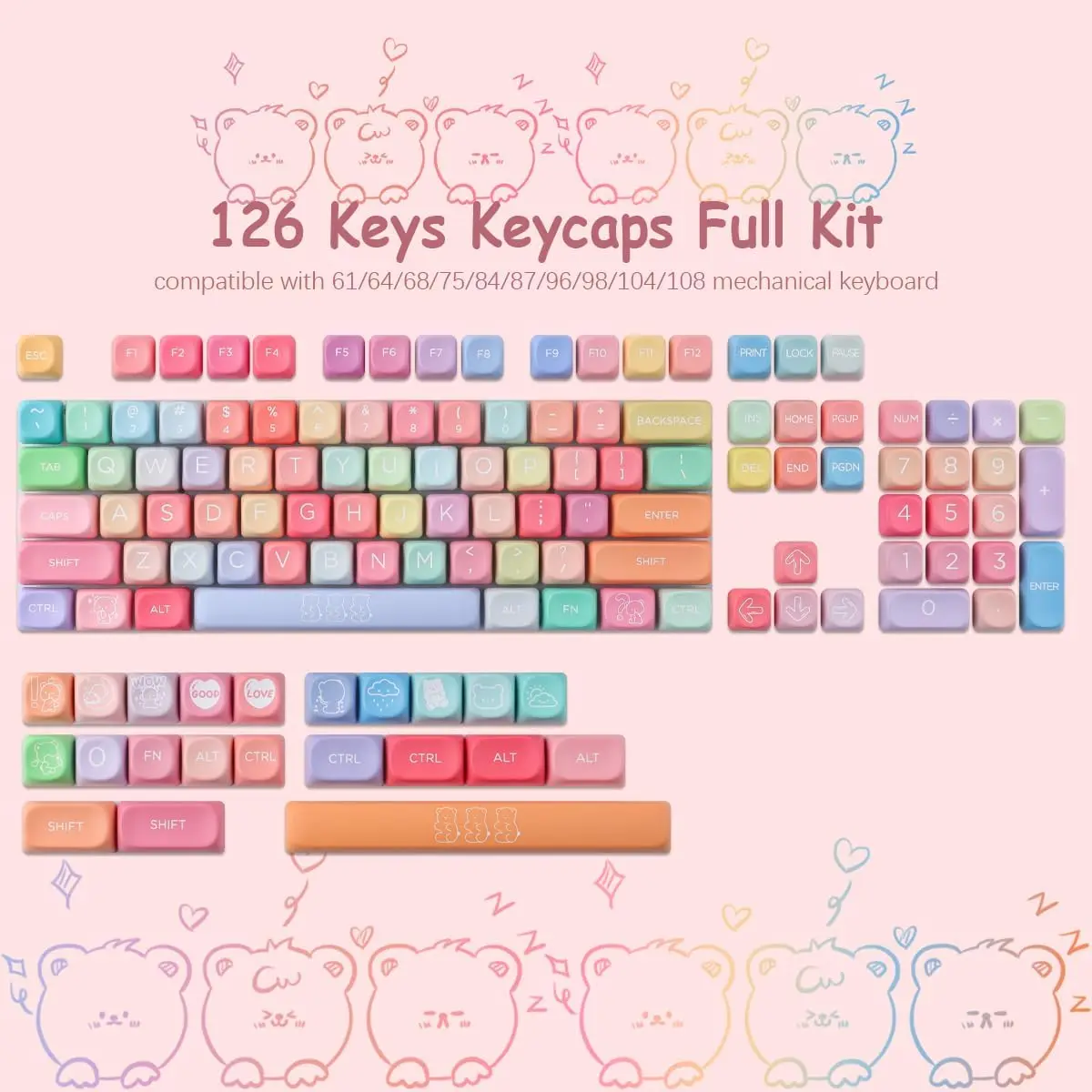 Gummy Bears 126-Key Keycaps Set PBT Material MOA Profile Dye-sub Personalized Keycaps For Cherry MX Switch Mechanical Keyboard