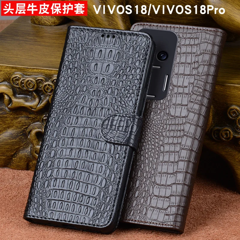 

wobiloo Luxury Real Cowhide Genuine Leather Flip Phone Cases For Vivo S18 Pro Hell Full Cover Pocket Bag Case