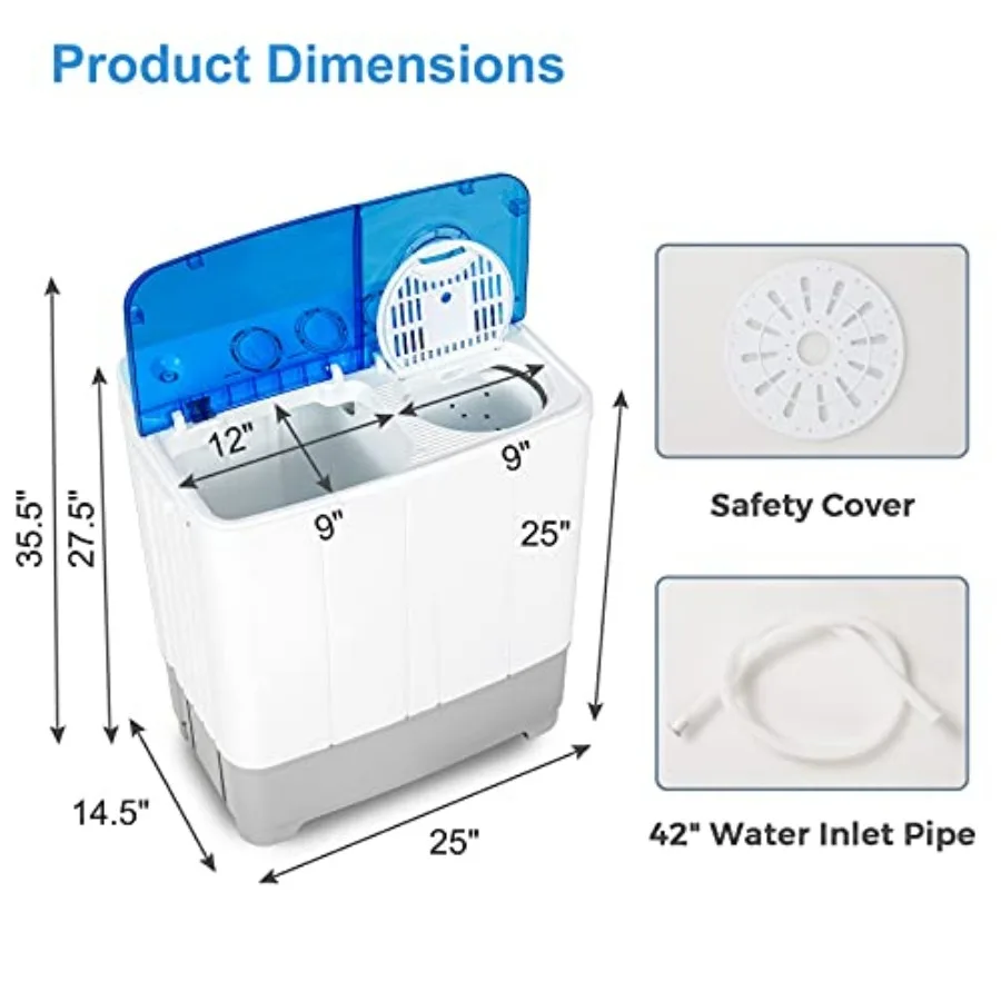 Portable Washing Machine Twin Tub with 22Lbs Capacity for Compact Living Spaces Includes 13.2Lbs Washer and 8.8Lbs Spinner Unit