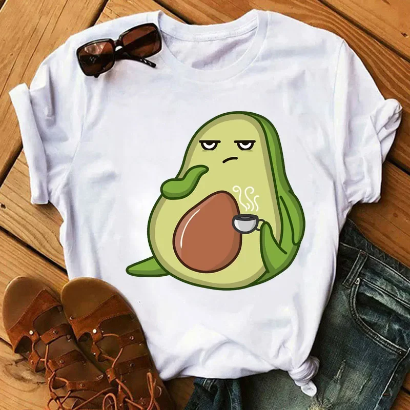 

Vintage Funny Avocado Printing Korean Women's Top T-shirts Summer Harajuku Casual O-neck Oversize Short Sleeve Tees Unisex