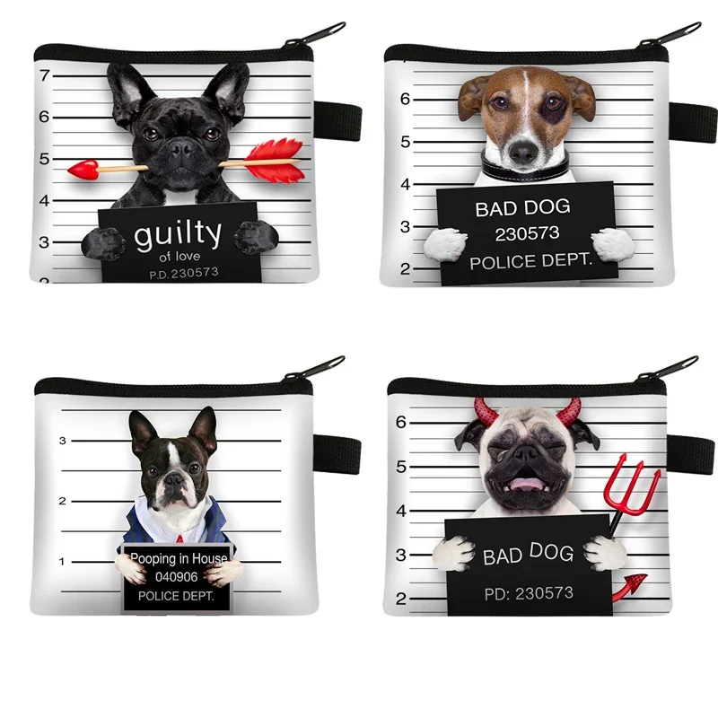 Funny Bad Dog portfel Cute Bulldog mops portmonetki damskie drukowanie 3D zwierząt zmień moda śliczne mała torba na zamek dla kobiet etui