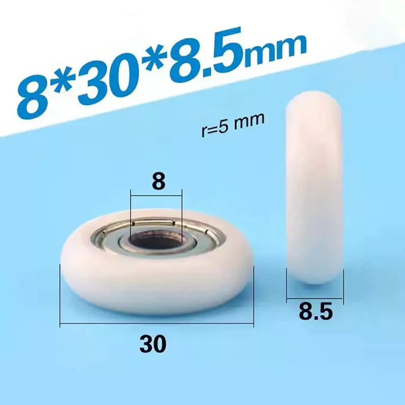 1Pc 608 ZZ Nylon POM Round Roller Wheel 8x30x8.5mm POM Wrapped Bearing Pulley Plastic Wheel For Smooth Motion Applications