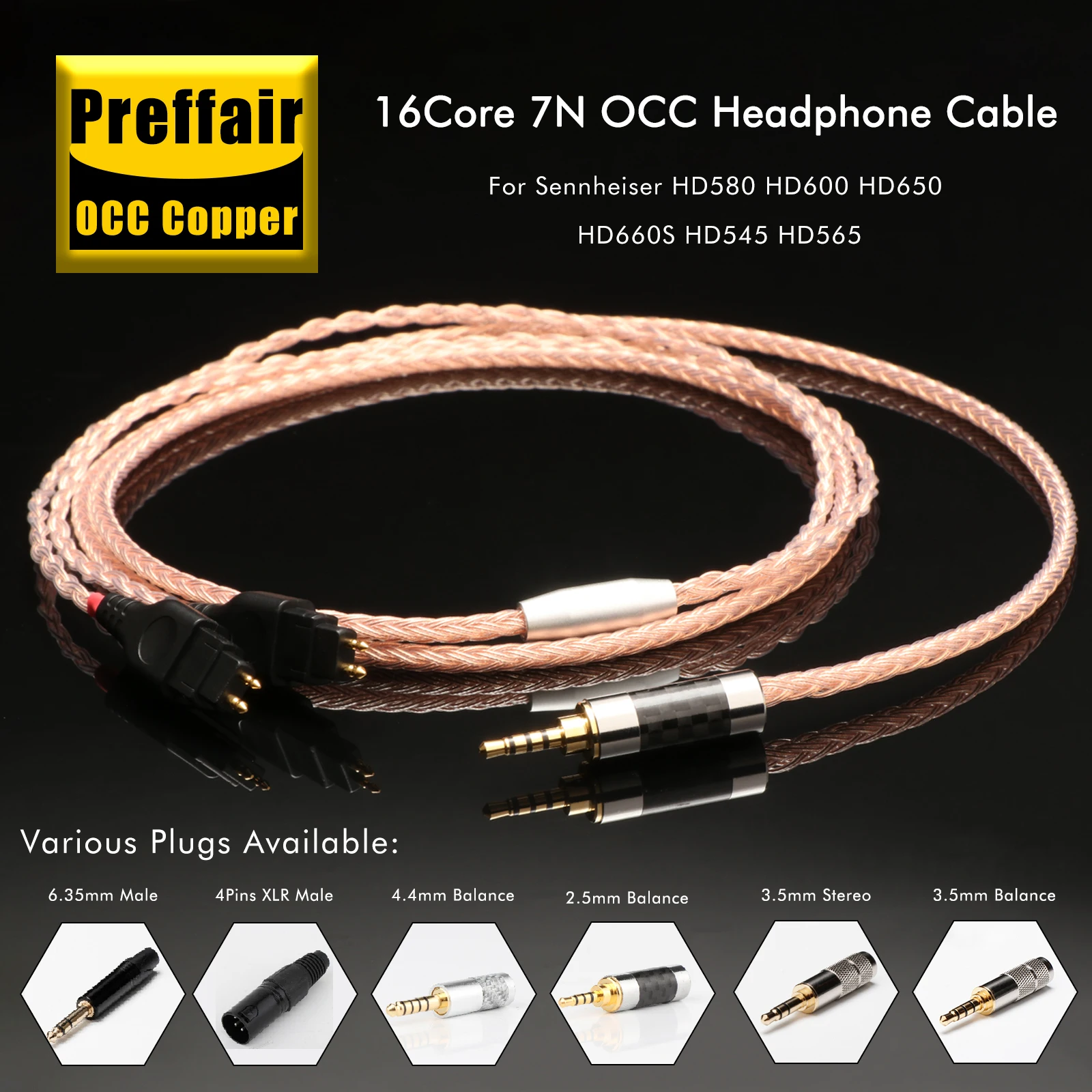 Preffair E54602 Earphone Cable/3.5MM/4.5MM/2.5MM 16 Cores 99% 7N OCC Wires for HD580 HD600 HD650 HDxxx HD660S HD58x HD6xx