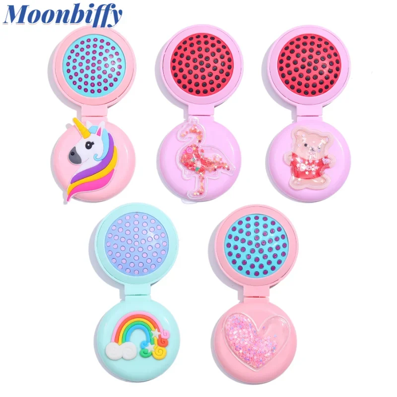 Portable Cartoon Travel Hair Brush Folding Air Bag Comb With Mirror Compact Pocket Size Cosmetic Mirror Head Massager Comb