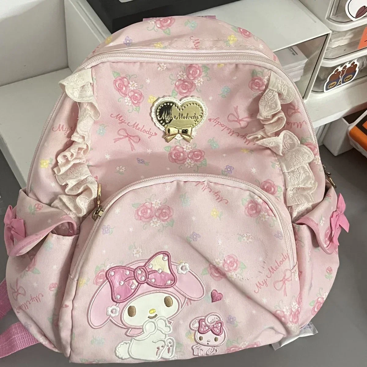 Nowy plecak Miniso My Melody ładna dziewczyna serce studenckie płótno haftowany plecak Cartoon Anime świeży kwiatowy plecak z dopaminą