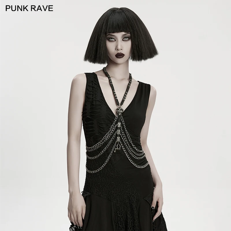 

Ожерелье PUNK RAVE для женщин: «Череп, обернутый змеями» из сплава и металлических цепей в стиле «Доомсдей-панк». Опасно-притягательные, сексуальные аксессуары для Хэллоуина.