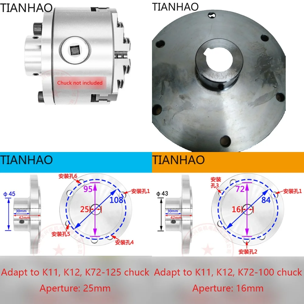 Heavy Duty Adjustable Chuck Flange for Motor Shaft Mounting Compatible with Multiple Shaft Diameters for K11 K12 K72 80 100