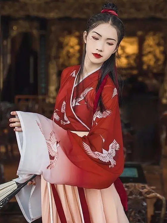 

Hanfu китайский стиль женское традиционное китайское сценическое танцевальное платье женская фея косплей костюм Hanfu красная одежда на Хэллоуин