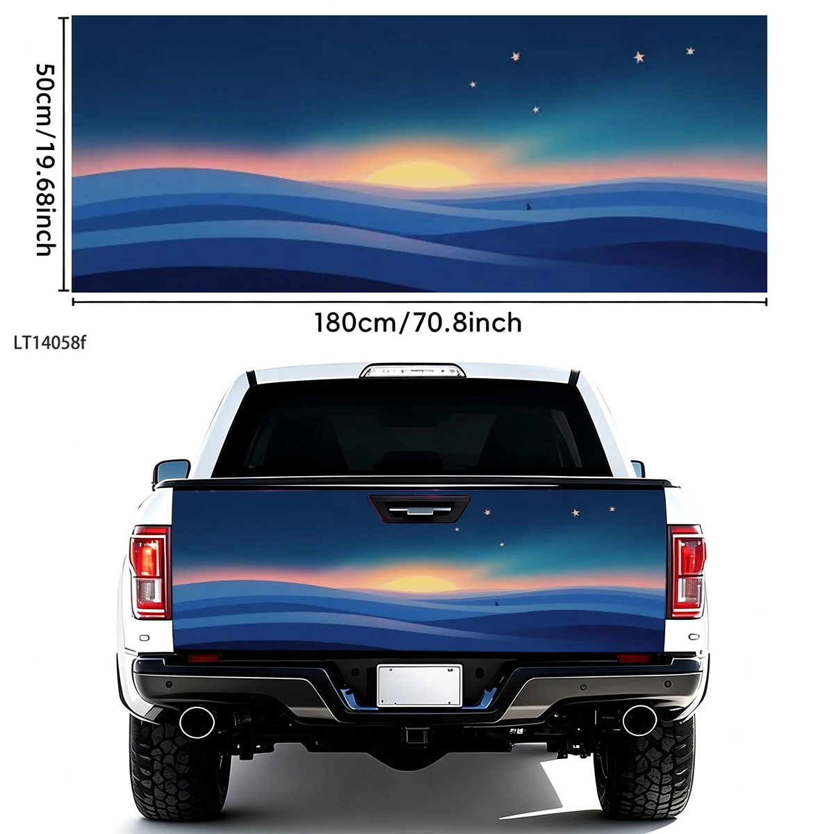 Abstract Sunset Rolling Sand Dunes Night Star Scenery Pickup Tailgate Decal Waterproof Vinyl Vehicle Rear Tailgate Mod Accessory