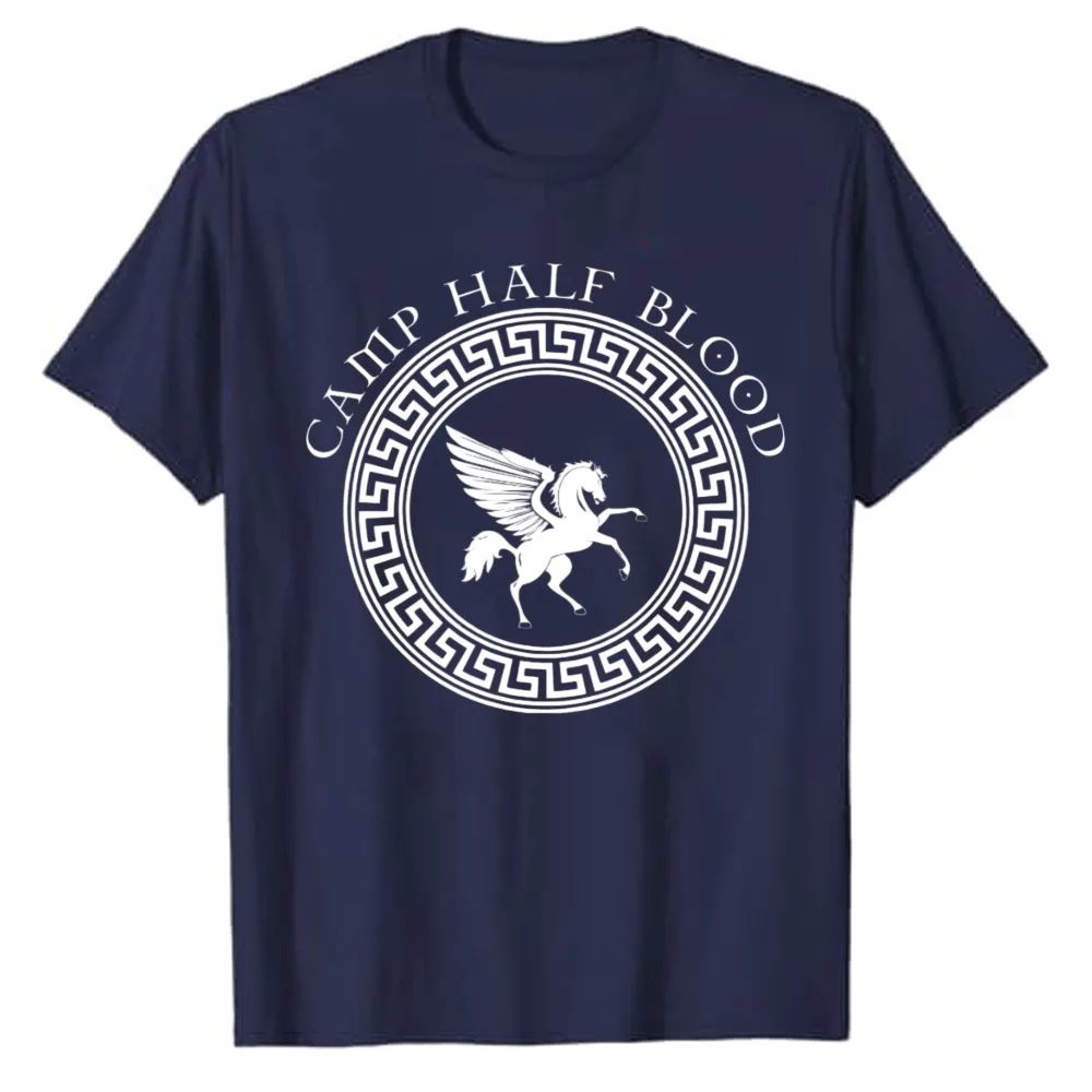 Camp Half‑Blood Pegasus Greek Key Circle Seal Graphic T‑Shirt Casual Cotton Tees Percy Jackson Mythology Winged Horse Greek Tops