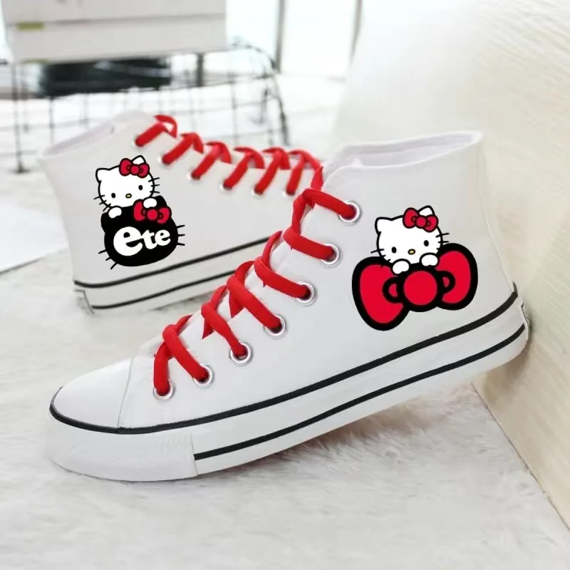 Hello Kitty White Printed High Top Unisex Sneakers Couple Small White Shoes Student Hand Painted Graffiti Canvas Shoes Zapatos