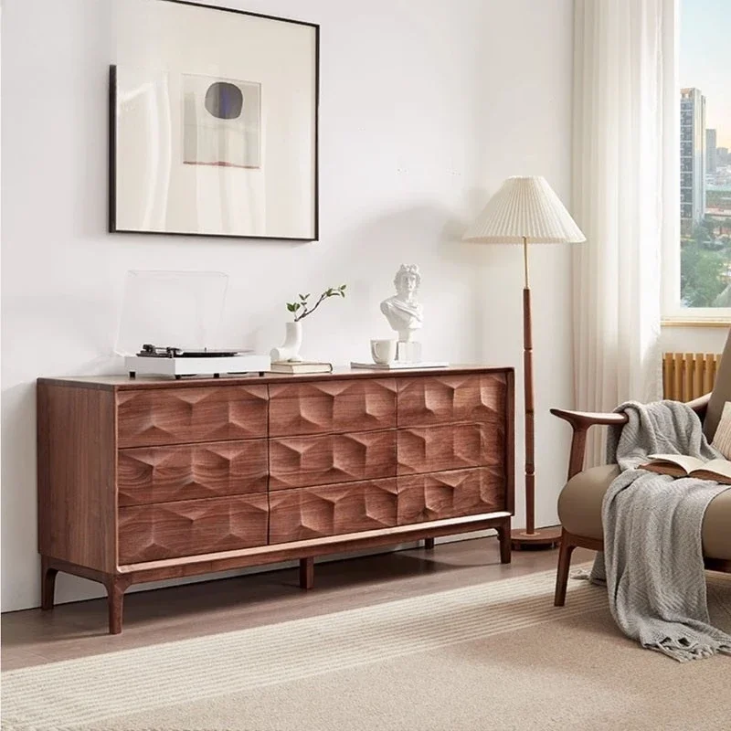 North American all black walnut light luxury simple solid wood cabinet multi-functional storage cabinet engraved