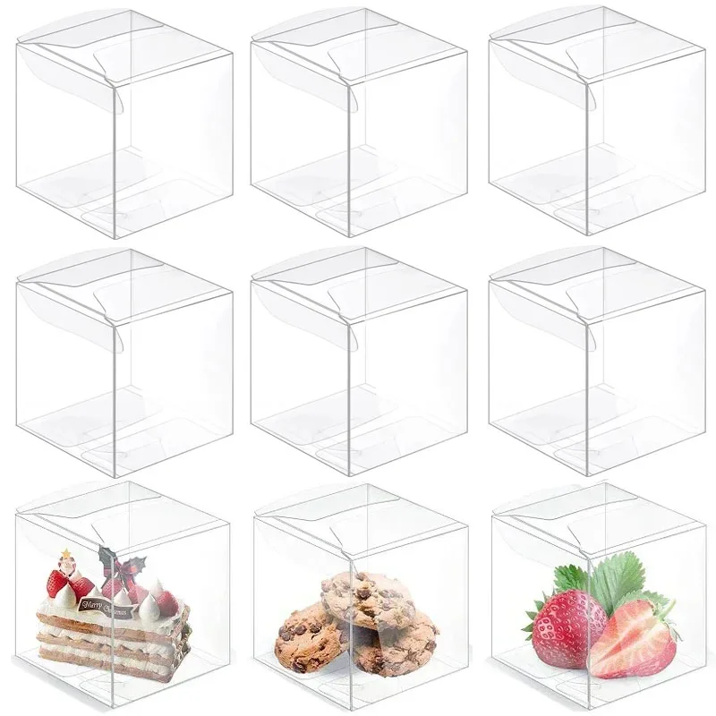 

50-100pcs Transparent Square Gift Box 5x5x5cm PVC Boxes Candy Chocolate Biscuit Baking Packaging Box Wedding Party Supplies