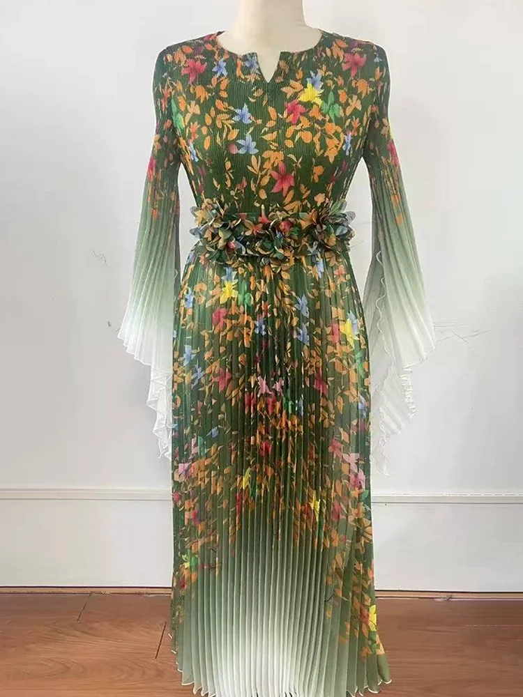 ANLAN Elegant Dresses For Women Luxury Party Miyake Pleated Dress Long Sleeve Prom Ball Gown Formal Fashion Female 2026 New