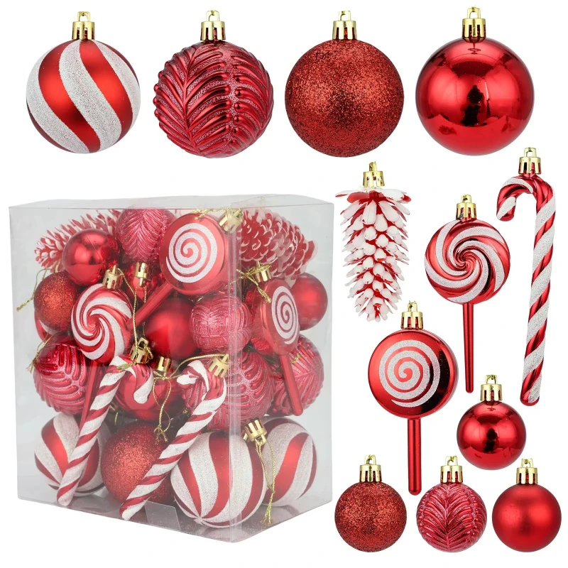29/40pcs Silver Red Special-shaped Christmas Ball Ornaments Christmas Tree Party Decoration Christmas Spheres Pendant New 2026