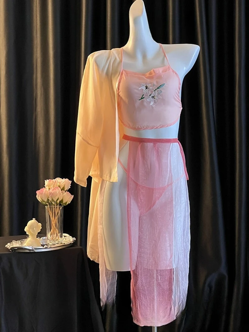 

Новая сексуальная пижама с вышивкой на живот в китайском стиле для женщин, прозрачная марля Pure Desire, романтическая униформа для свиданий. Обычение