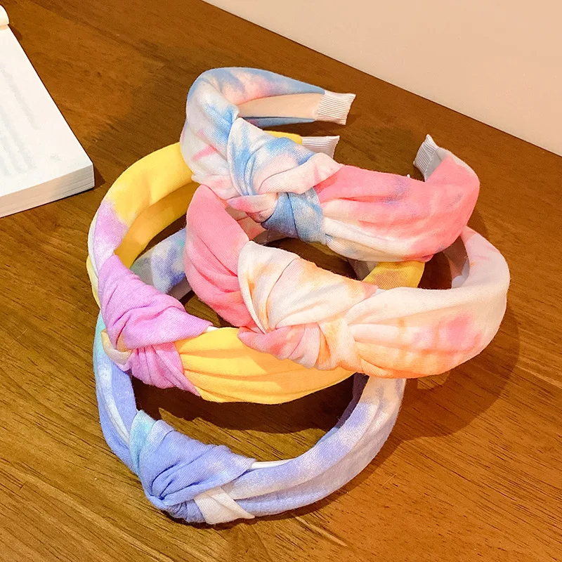 Hair Hoop Colorful Printing Dyeing Headbands Cross Knotted Ladies Fashion Turban Tie Dye Color Head Wear Girl Women Accessories