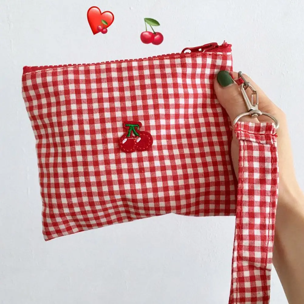 

Холщовая косметичка с принтом красной вишни, косметичка, портативная легкая сумка для хранения помады на молнии, женский клатч