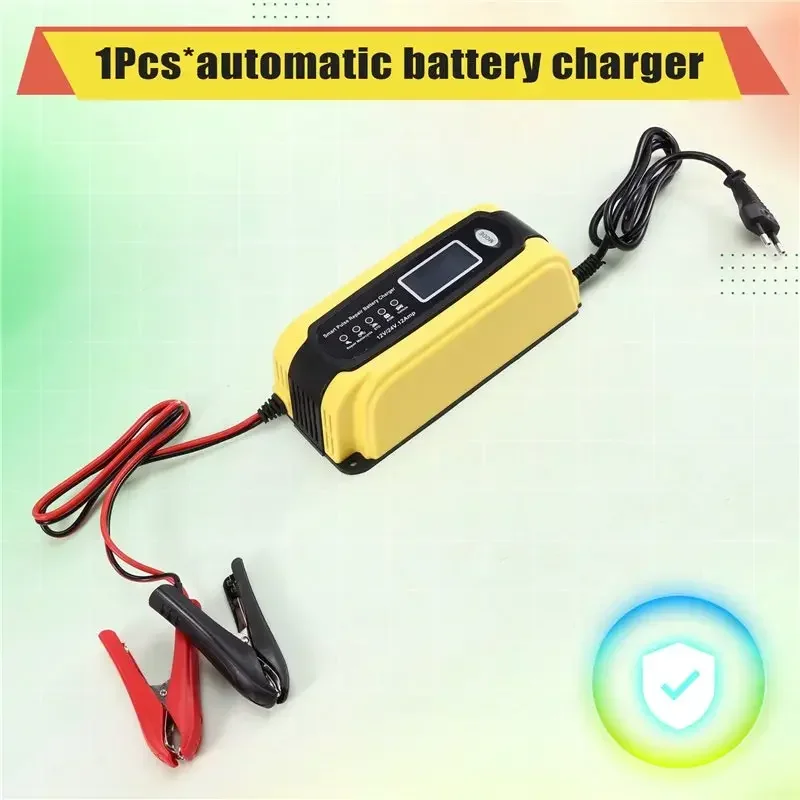 12V/24V 12A Automatic Battery Charger and Maintainer, Pulse Repair Desulfator for Car, Motorcycle, SUV, EU Plug