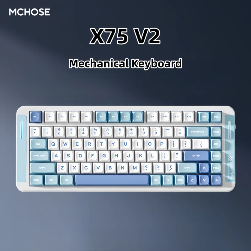 

MCHOSE X75 V2 Механическая клавиатура на заказ, 83 клавиши, беспроводной, тройной режим, Bluetooth, проводная прокладка, RGB-подсветка для игрового портативного ПК