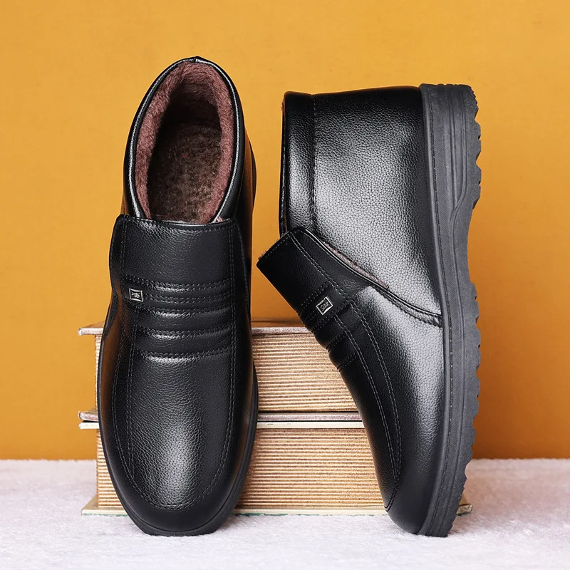 Cotton Shoes for Men High Top Waterproof Men Casual Leather Shoes Winter Warm Snow Boots Fashion Comfortable Chelsea Ankle Boots