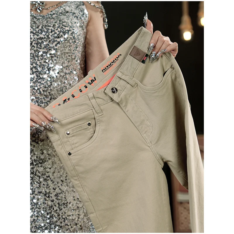 

High end champagne colored jeans men's fashion brand 2025 new summer thin stretch slim fit small leg pants