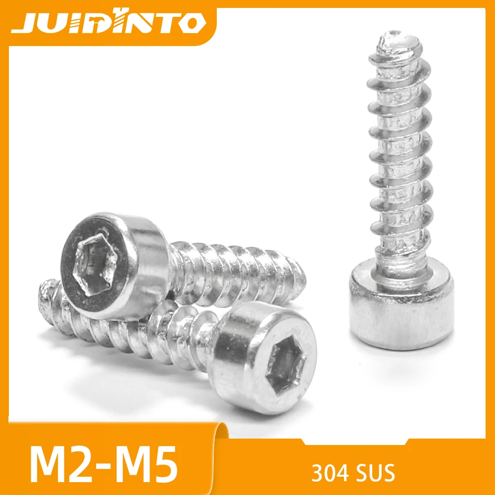 20-50pcs Hex Socket Head Cap Self Tapping Screws Flat Point Tail 304 Stainless Steel Allen Head Screw M2 M2.3 M2.6 M3 M3.5 M4 M5