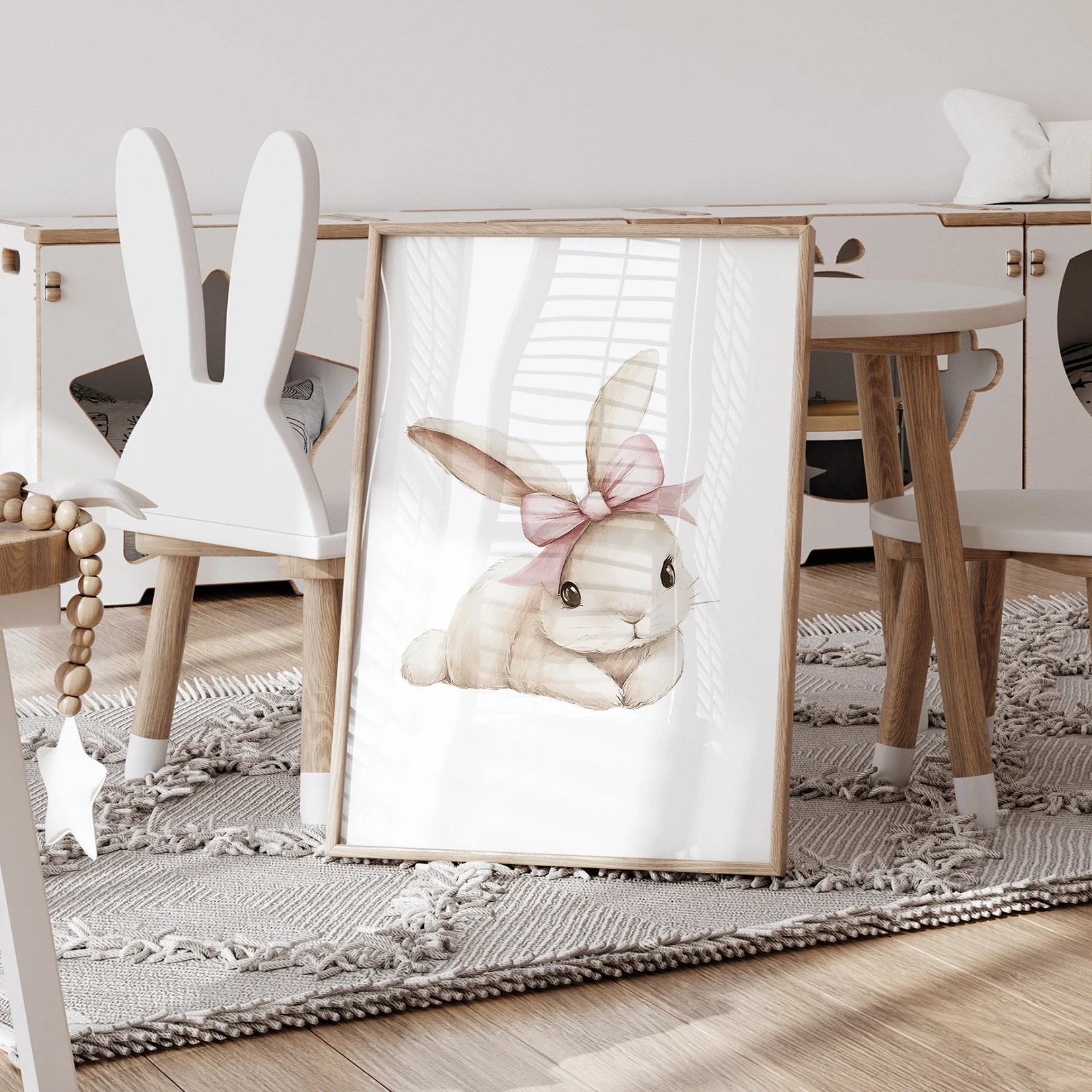 3pcs Personalized Name Bow Rabbit Wall Art Print Picture Canvas Poster Painting Living Room Children's  Home Decor image 2